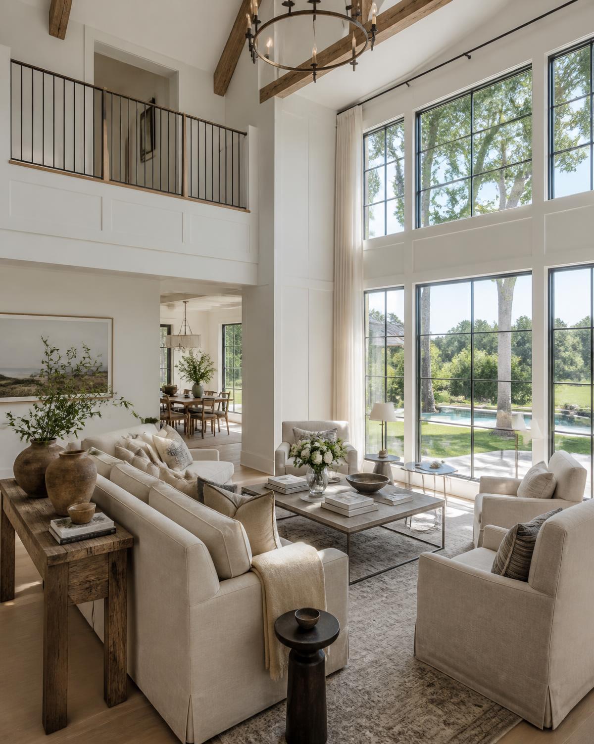 Double-height living room interior of a Hamptons home built by Citarelli Construction
